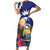 Nauru Independence Day Short Sleeve Bodycon Dress Coat Of Arms With Tropical Flowers