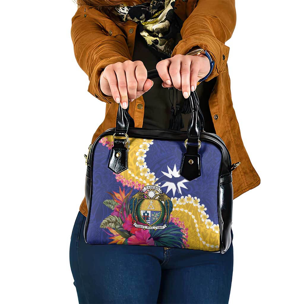 Nauru Independence Day Shoulder Handbag Coat Of Arms With Tropical Flowers