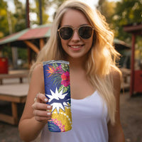 Nauru Independence Day Skinny Tumbler Coat Of Arms With Tropical Flowers LT14 - Polynesian Pride
