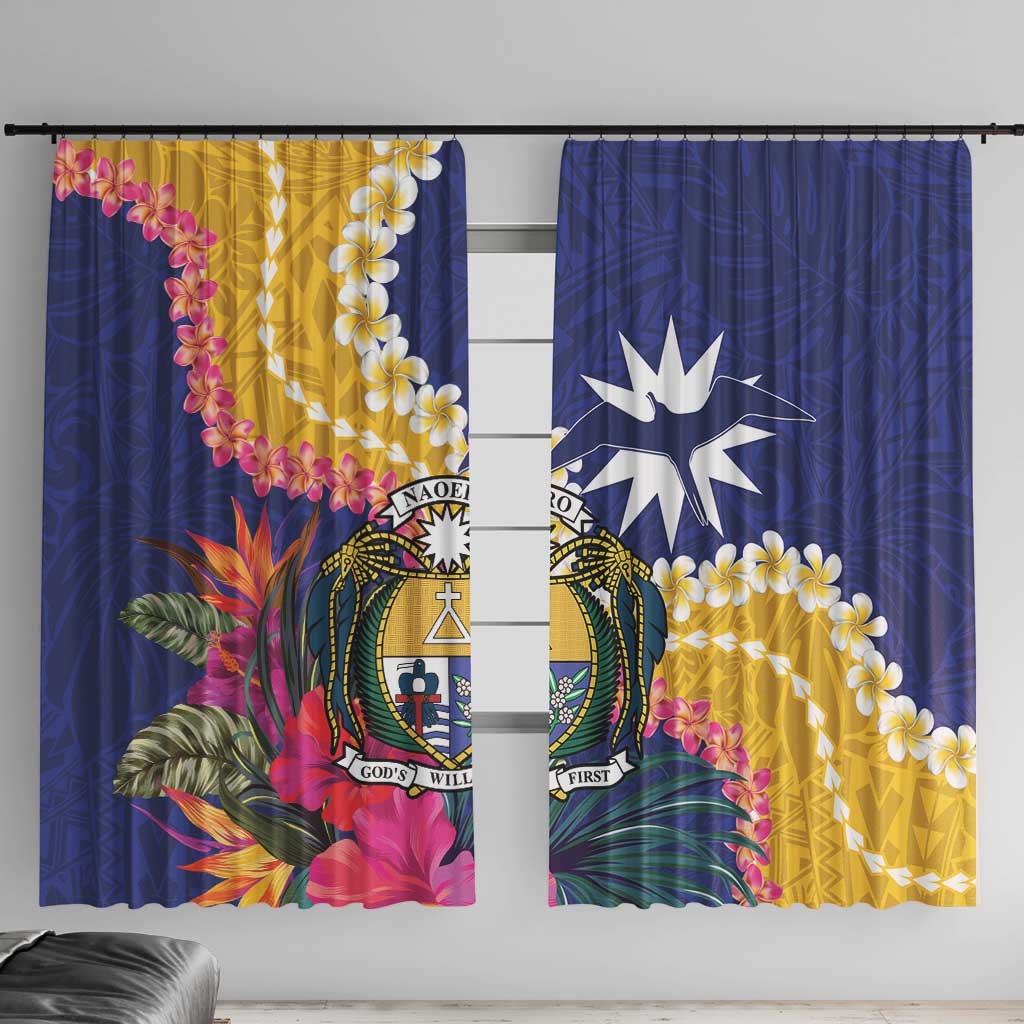 Nauru Independence Day Window Curtain Coat Of Arms With Tropical Flowers