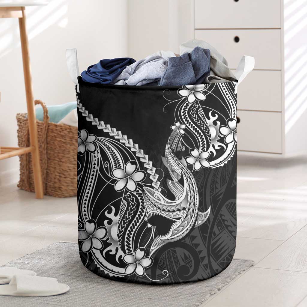 Black Aloha Hawaii Laundry Basket Polynesian Shark Tattoo With Plumeria - Polynesian Pride