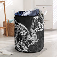 Black Aloha Hawaii Laundry Basket Polynesian Shark Tattoo With Plumeria - Polynesian Pride