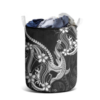 Black Aloha Hawaii Laundry Basket Polynesian Shark Tattoo With Plumeria - Polynesian Pride