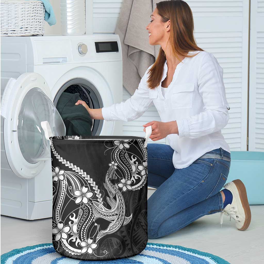 Black Aloha Hawaii Laundry Basket Polynesian Shark Tattoo With Plumeria - Polynesian Pride