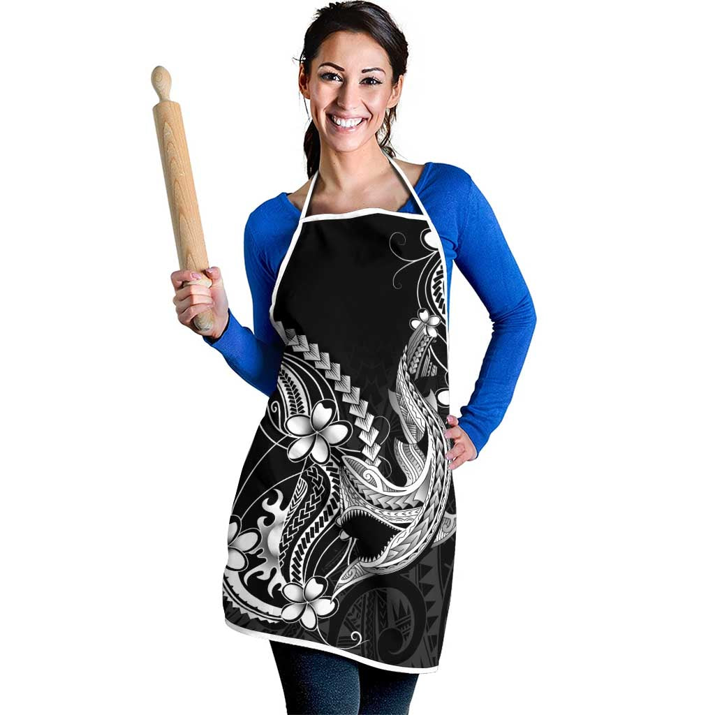 Black Aloha Hawaii Apron Polynesian Shark Tattoo With Plumeria - Polynesian Pride