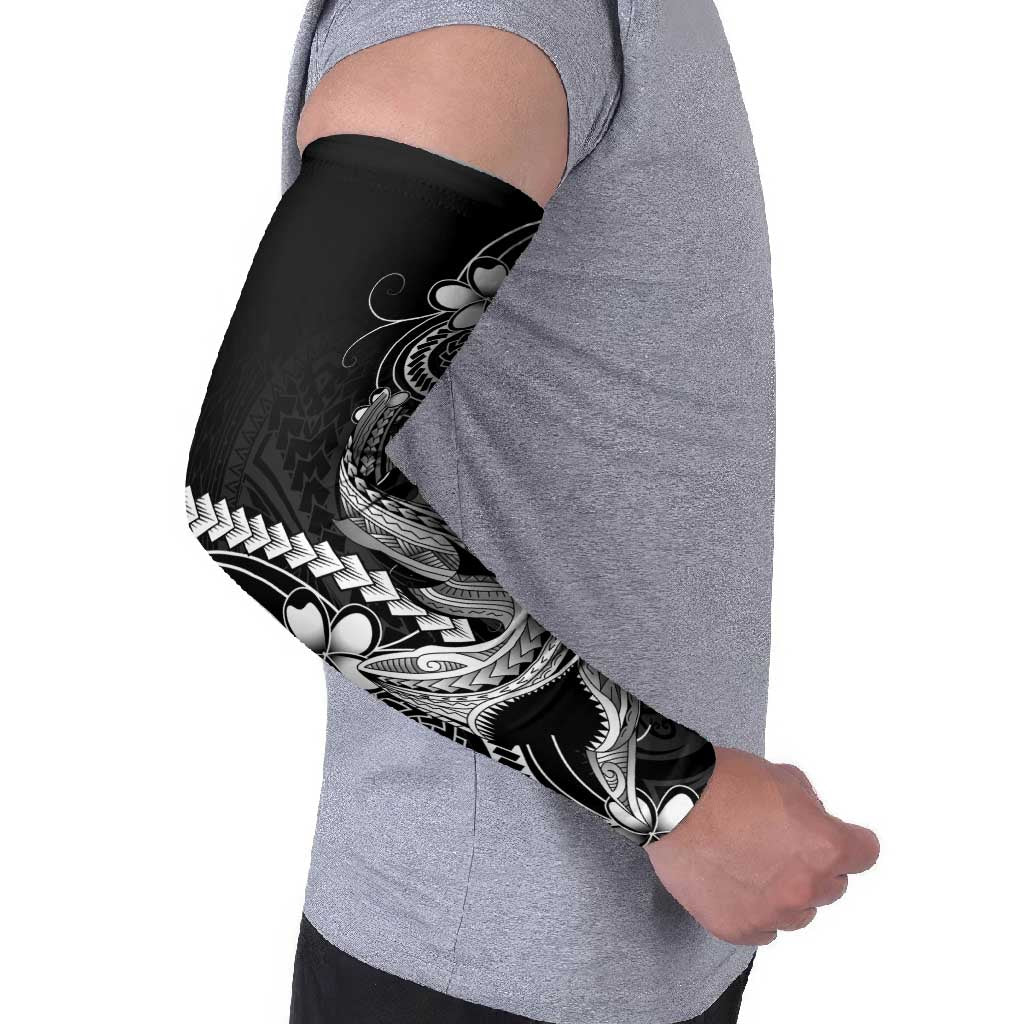 Black Aloha Hawaii Arm Sleeves Polynesian Shark Tattoo With Plumeria - Polynesian Pride