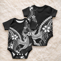 Black Aloha Hawaii Baby Onesie Polynesian Shark Tattoo With Plumeria