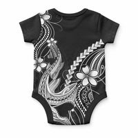 Black Aloha Hawaii Baby Onesie Polynesian Shark Tattoo With Plumeria