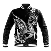 Black Aloha Hawaii Baseball Jacket Polynesian Shark Tattoo With Plumeria - Polynesian Pride