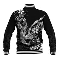 Black Aloha Hawaii Baseball Jacket Polynesian Shark Tattoo With Plumeria - Polynesian Pride