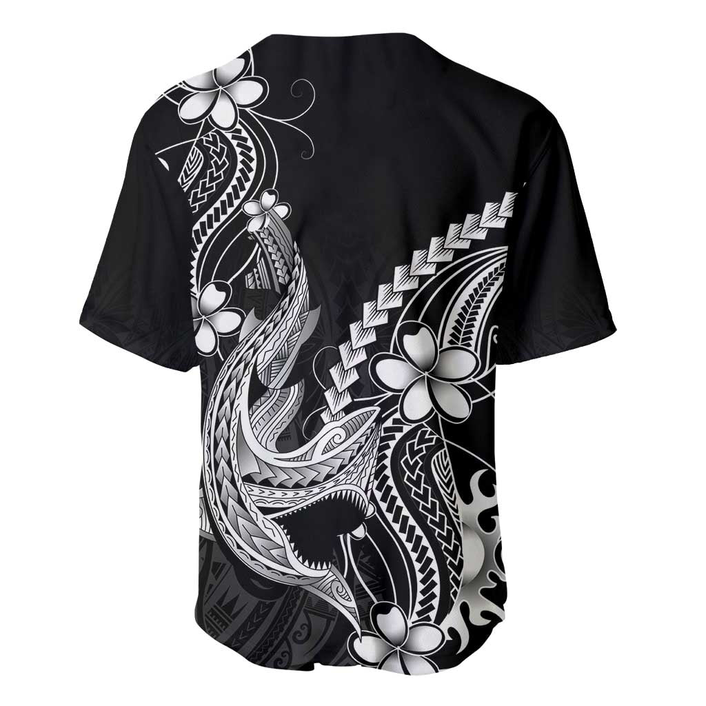 Black Aloha Hawaii Baseball Jersey Polynesian Shark Tattoo With Plumeria - Polynesian Pride