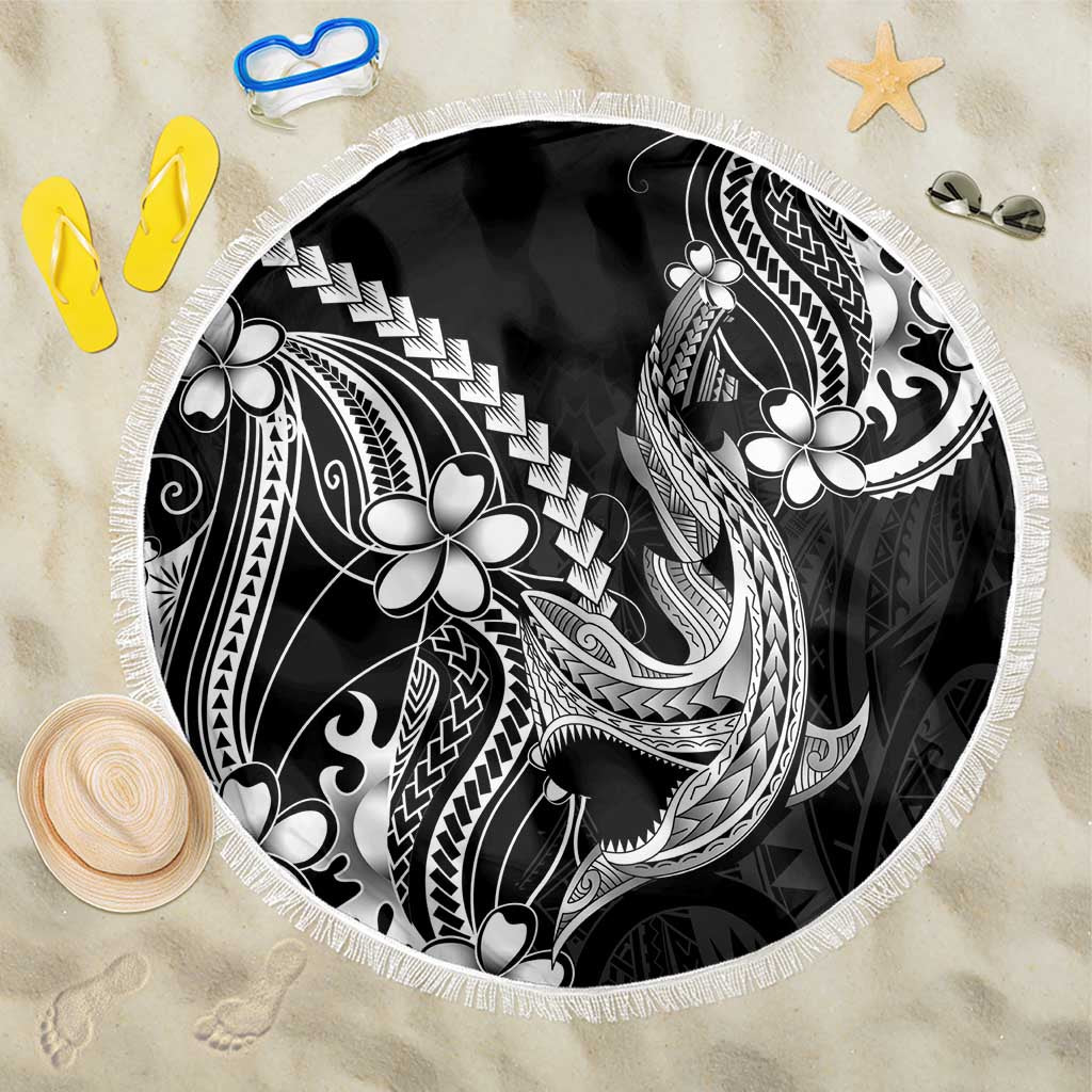 Black Aloha Hawaii Beach Blanket Polynesian Shark Tattoo With Plumeria - Polynesian Pride