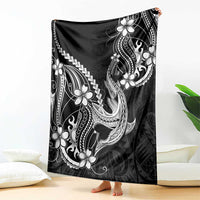 Black Aloha Hawaii Blanket Polynesian Shark Tattoo With Plumeria - Polynesian Pride