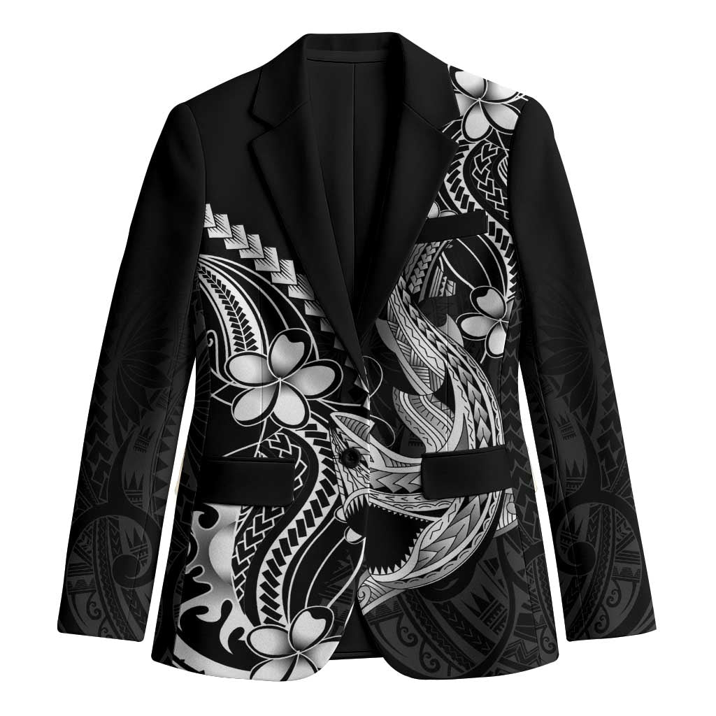 Black Aloha Hawaii Blazer Polynesian Shark Tattoo With Plumeria - Polynesian Pride