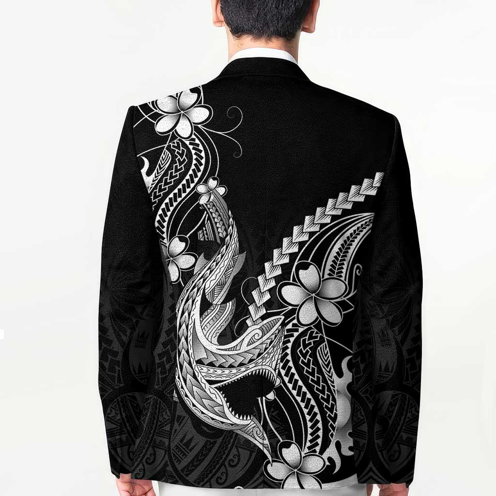Black Aloha Hawaii Blazer Polynesian Shark Tattoo With Plumeria - Polynesian Pride