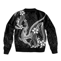 Black Aloha Hawaii Bomber Jacket Polynesian Shark Tattoo With Plumeria - Polynesian Pride