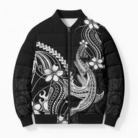 Black Aloha Hawaii Bomber Puffer Jacket Polynesian Shark Tattoo With Plumeria - Polynesian Pride
