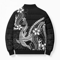 Black Aloha Hawaii Bomber Puffer Jacket Polynesian Shark Tattoo With Plumeria - Polynesian Pride