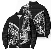 Black Aloha Hawaii Bomber Puffer Jacket Polynesian Shark Tattoo With Plumeria - Polynesian Pride
