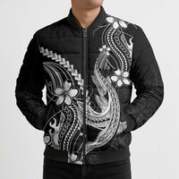 Black Aloha Hawaii Bomber Puffer Jacket Polynesian Shark Tattoo With Plumeria - Polynesian Pride