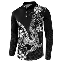 Black Aloha Hawaii Button Sweatshirt Polynesian Shark Tattoo With Plumeria - Polynesian Pride