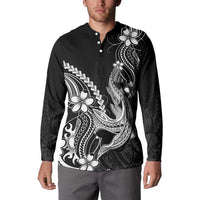 Black Aloha Hawaii Button Sweatshirt Polynesian Shark Tattoo With Plumeria - Polynesian Pride