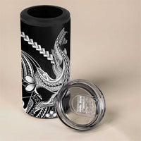 Black Aloha Hawaii 4 in 1 Can Cooler Tumbler Polynesian Shark Tattoo With Plumeria - Polynesian Pride