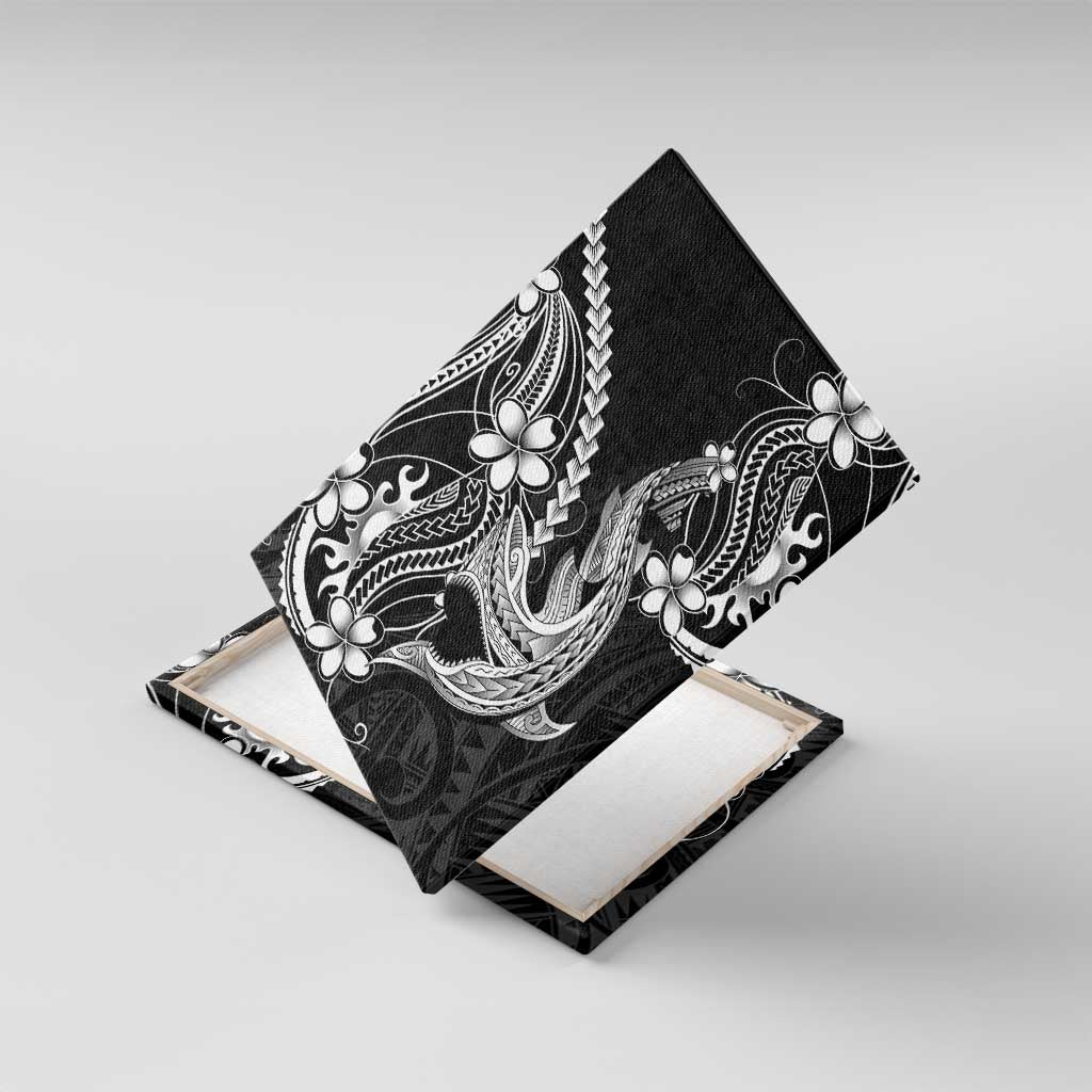 Black Aloha Hawaii Canvas Wall Art Polynesian Shark Tattoo With Plumeria - Polynesian Pride