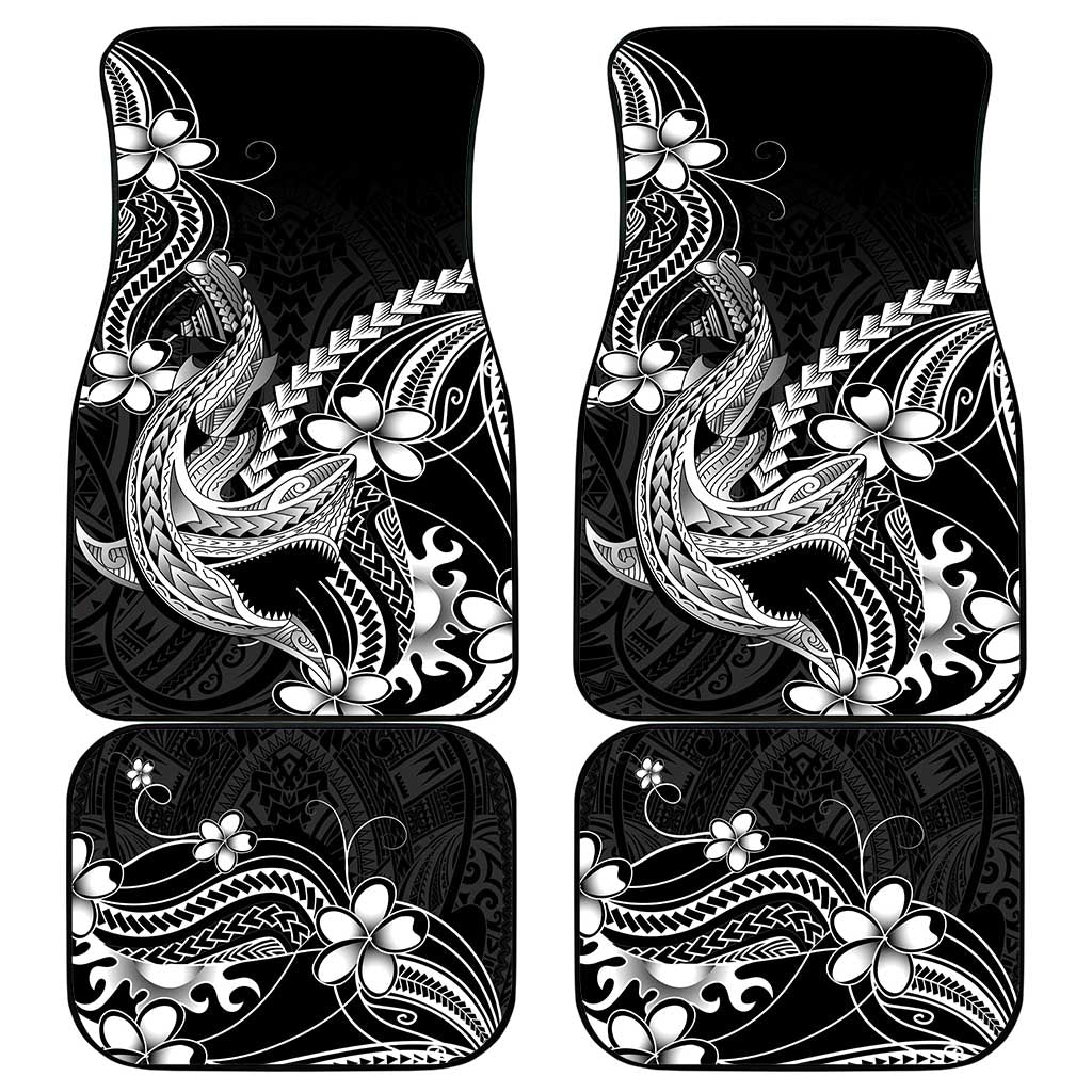 Black Aloha Hawaii Car Mats Polynesian Shark Tattoo With Plumeria - Polynesian Pride