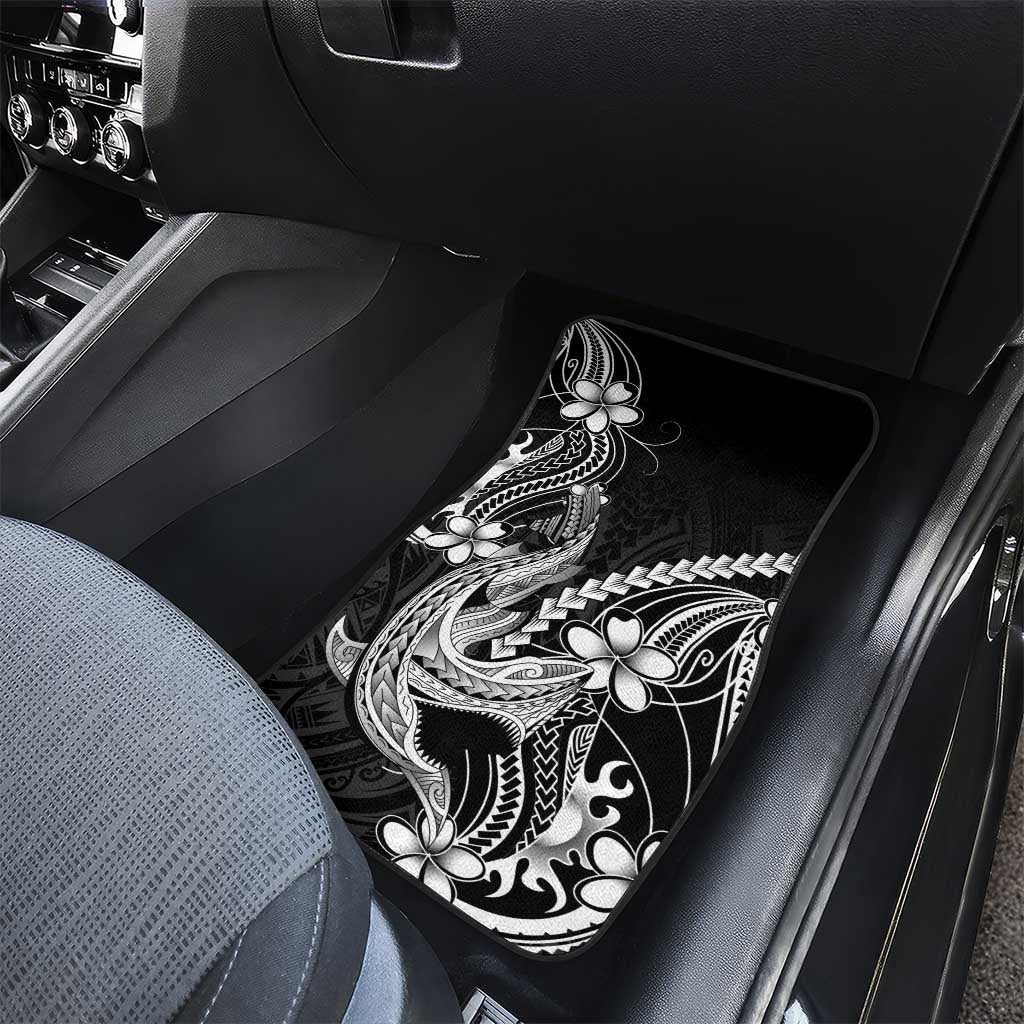 Black Aloha Hawaii Car Mats Polynesian Shark Tattoo With Plumeria - Polynesian Pride