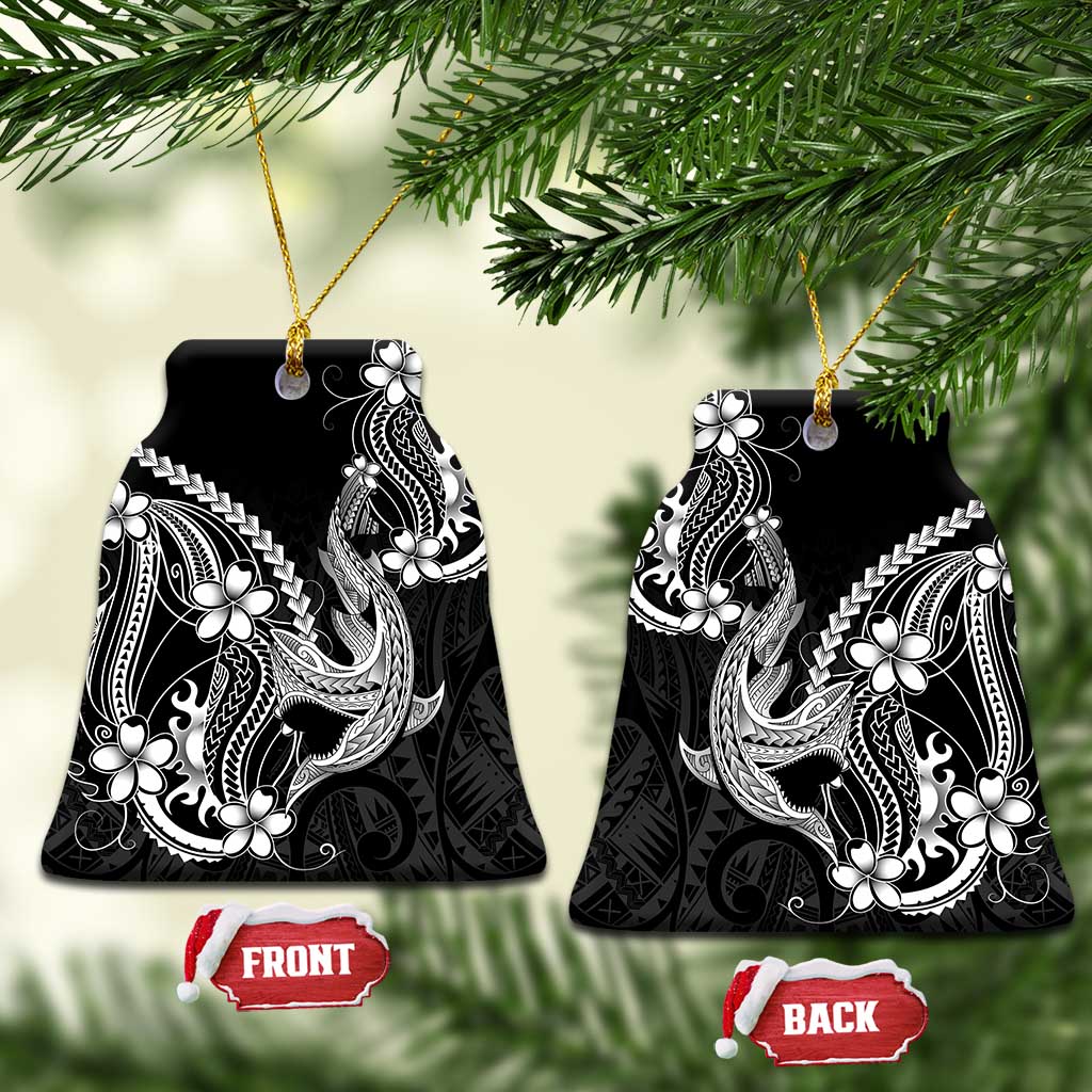 Black Aloha Hawaii Ceramic Ornament Polynesian Shark Tattoo With Plumeria - Polynesian Pride