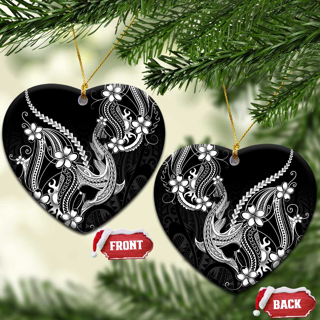 Black Aloha Hawaii Ceramic Ornament Polynesian Shark Tattoo With Plumeria - Polynesian Pride