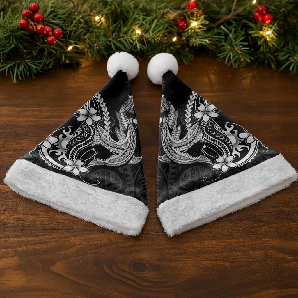 Black Aloha Hawaii Christmas Santa Hat Polynesian Shark Tattoo With Plumeria - Polynesian Pride