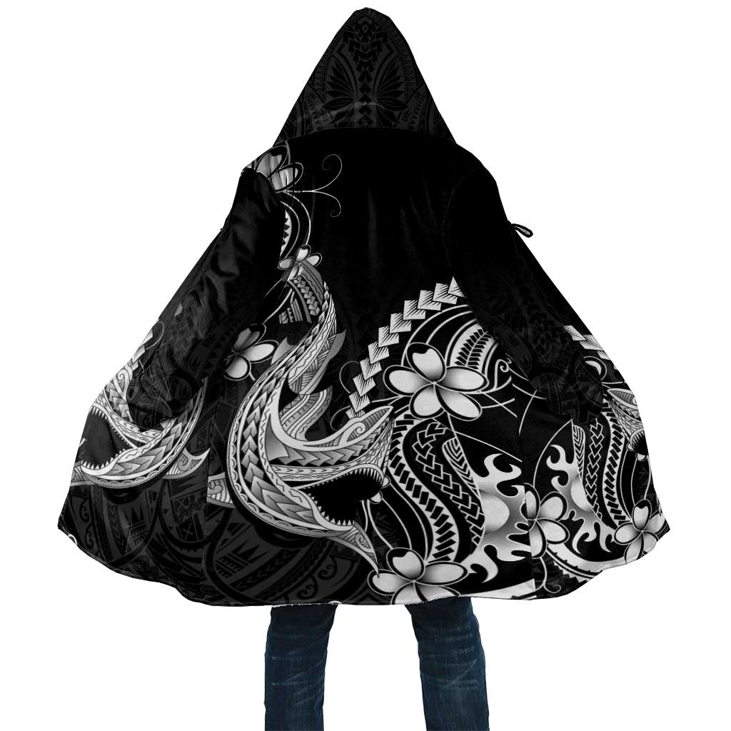 Black Aloha Hawaii Cloak Polynesian Shark Tattoo With Plumeria - Polynesian Pride
