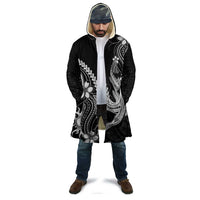 Black Aloha Hawaii Cloak Polynesian Shark Tattoo With Plumeria - Polynesian Pride