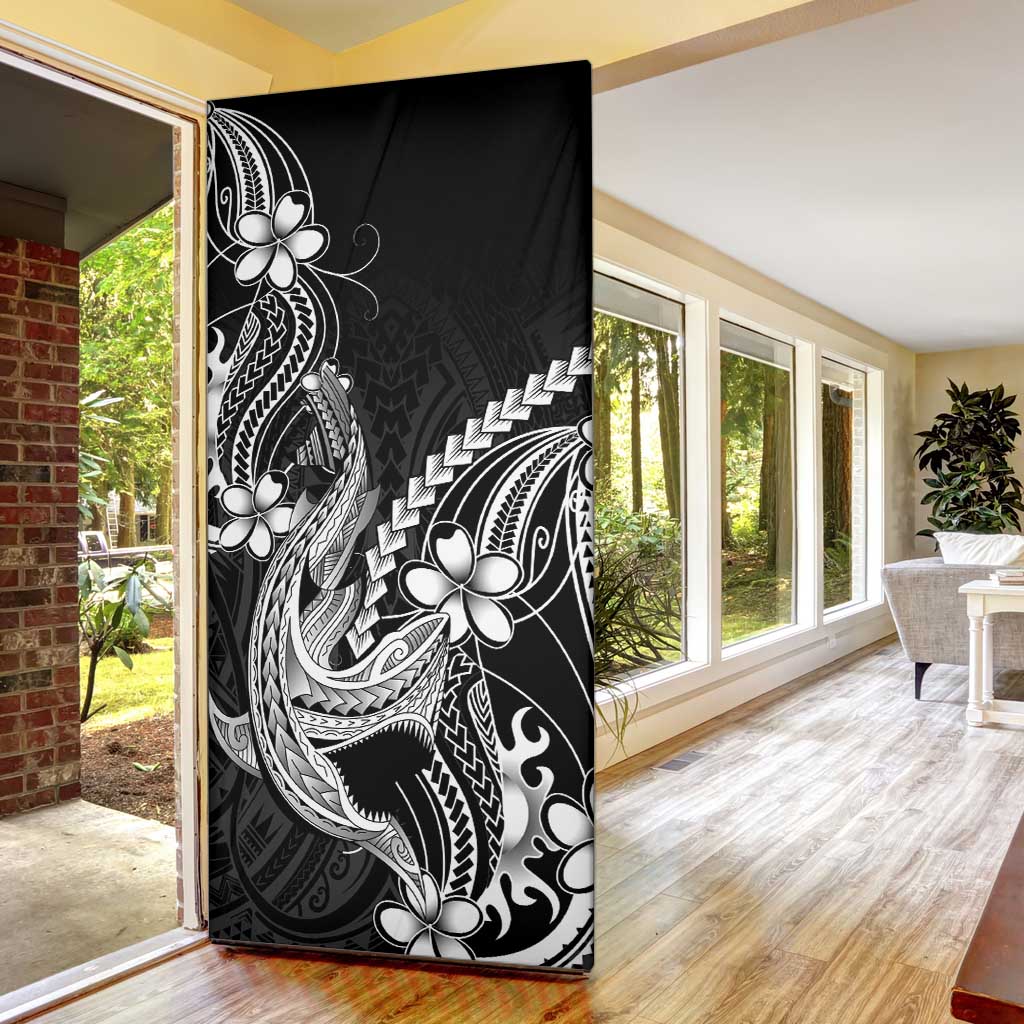Black Aloha Hawaii Door Cover Polynesian Shark Tattoo With Plumeria - Polynesian Pride