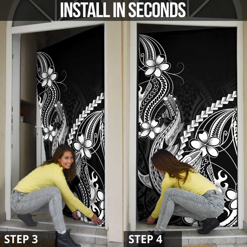 Black Aloha Hawaii Door Cover Polynesian Shark Tattoo With Plumeria - Polynesian Pride