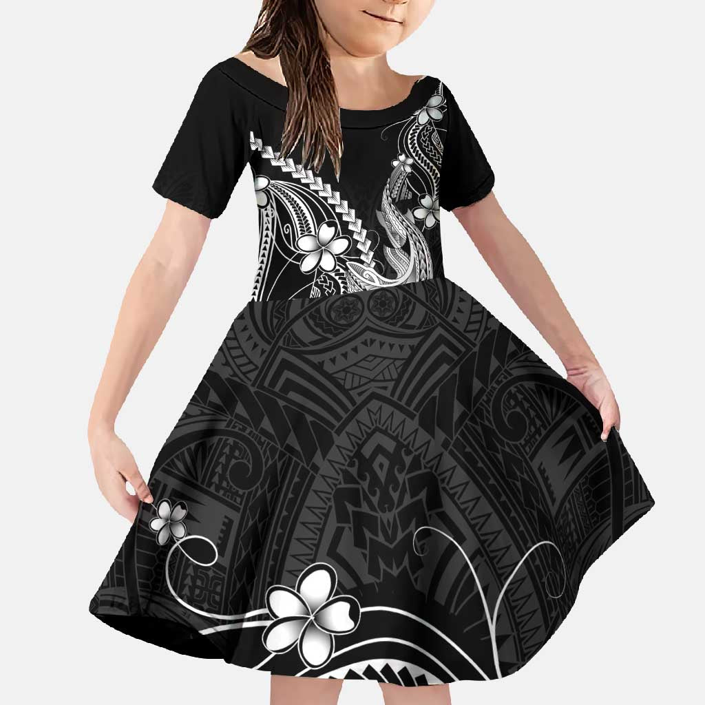 Black Aloha Hawaii Family Matching Mermaid Dress and Hawaiian Shirt Polynesian Shark Tattoo With Plumeria - Polynesian Pride