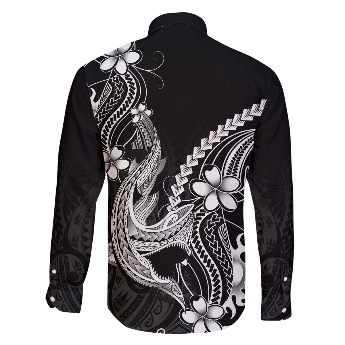 Black Aloha Hawaii Family Matching Off The Shoulder Long Sleeve Dress and Hawaiian Shirt Polynesian Shark Tattoo With Plumeria - Polynesian Pride