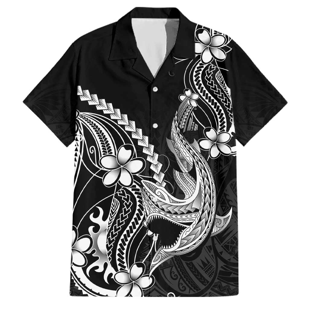 Black Aloha Hawaii Family Matching Puletasi and Hawaiian Shirt Polynesian Shark Tattoo With Plumeria - Polynesian Pride