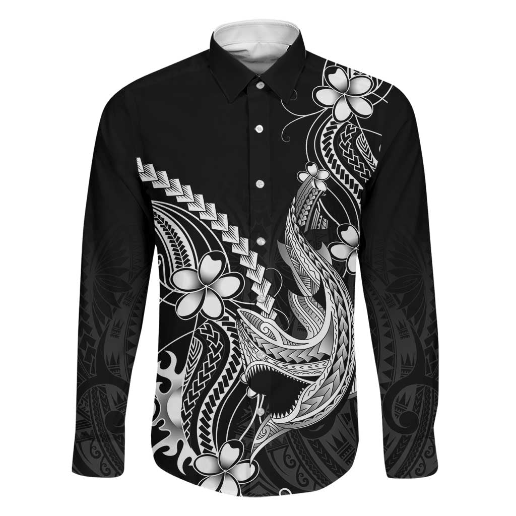 Black Aloha Hawaii Family Matching Puletasi and Hawaiian Shirt Polynesian Shark Tattoo With Plumeria - Polynesian Pride