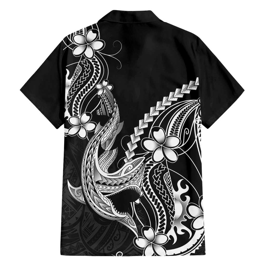 Black Aloha Hawaii Family Matching Tank Maxi Dress and Hawaiian Shirt Polynesian Shark Tattoo With Plumeria - Polynesian Pride