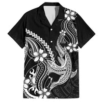 Black Aloha Hawaii Hawaiian Shirt Polynesian Shark Tattoo With Plumeria - Polynesian Pride