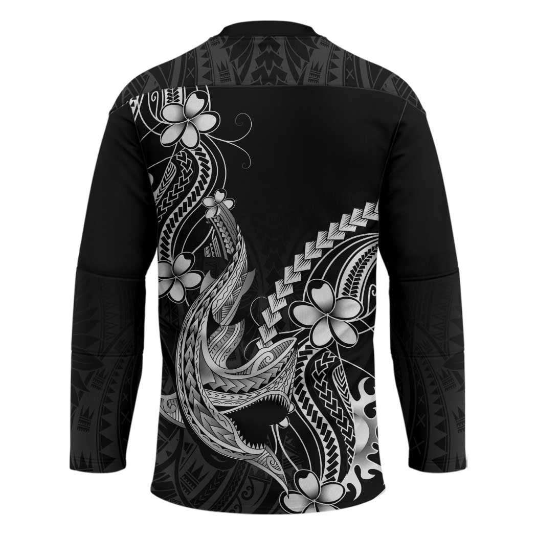 Black Aloha Hawaii Hockey Jersey Polynesian Shark Tattoo With Plumeria - Polynesian Pride