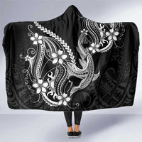 Black Aloha Hawaii Hooded Blanket Polynesian Shark Tattoo With Plumeria - Polynesian Pride