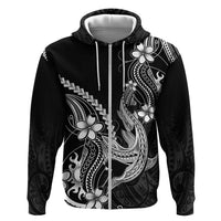 Black Aloha Hawaii Hoodie Polynesian Shark Tattoo With Plumeria - Polynesian Pride