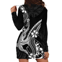 Black Aloha Hawaii Hoodie Dress Polynesian Shark Tattoo With Plumeria - Polynesian Pride