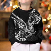 Black Aloha Hawaii Kid Ugly Christmas Sweater Polynesian Shark Tattoo With Plumeria - Polynesian Pride