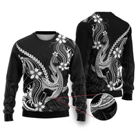 Black Aloha Hawaii Ugly Christmas Sweater Polynesian Shark Tattoo With Plumeria - Polynesian Pride