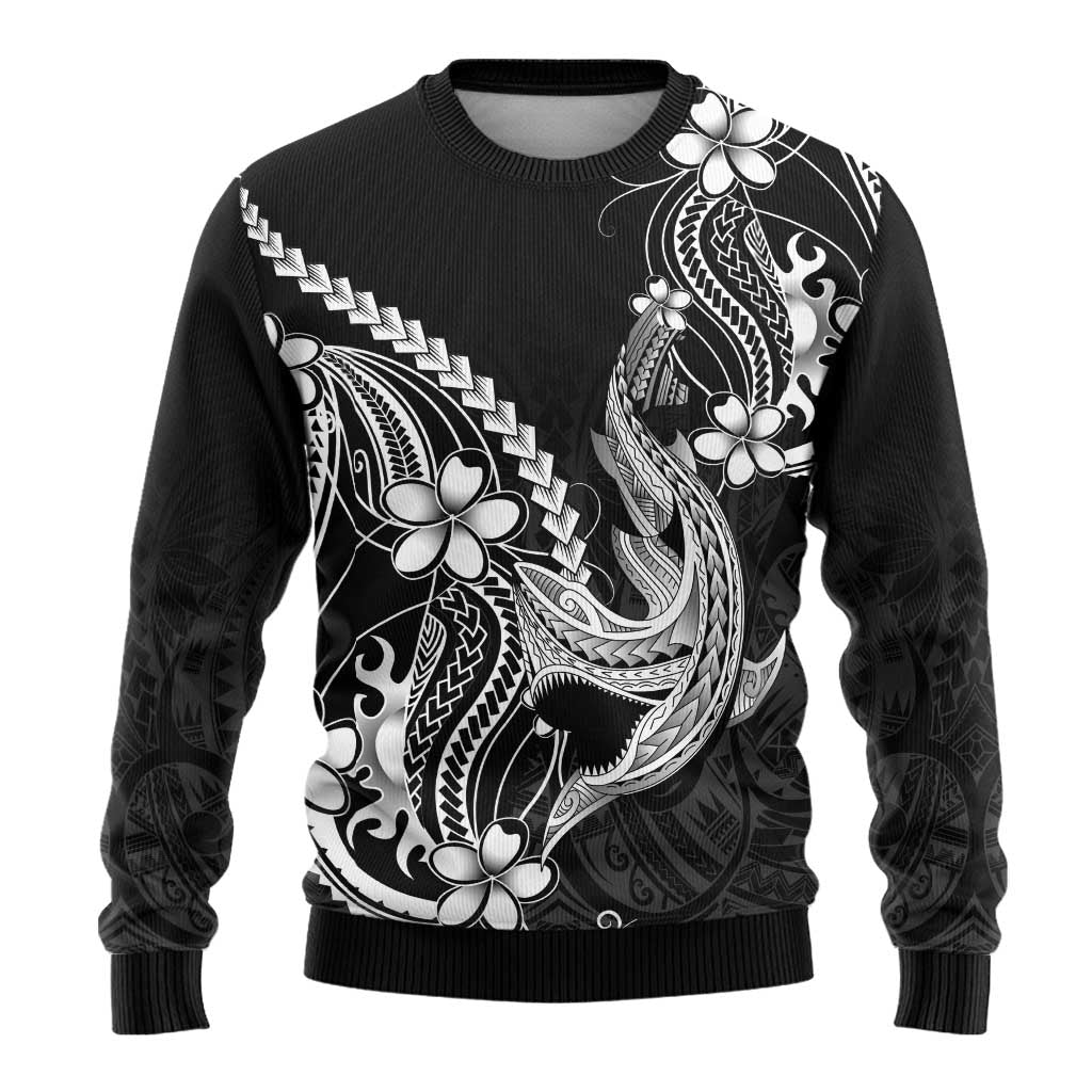 Black Aloha Hawaii Ugly Christmas Sweater Polynesian Shark Tattoo With Plumeria - Polynesian Pride